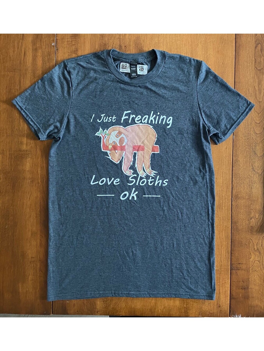 Mens ANVIL I JUST FREAKING LOVE SLOTHS T SHIRT Short Sleeves GRAY Small NWT